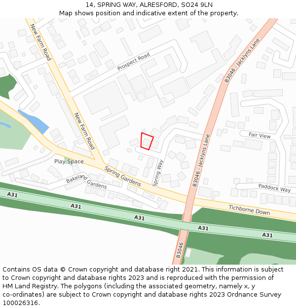 14, SPRING WAY, ALRESFORD, SO24 9LN: Location map and indicative extent of plot