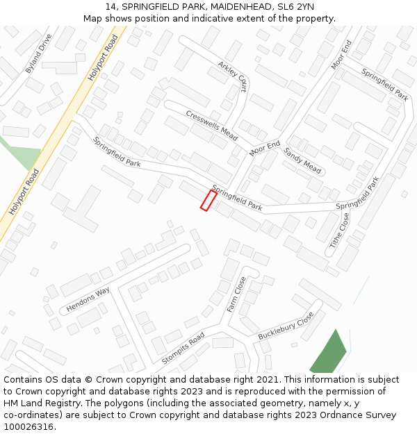 14, SPRINGFIELD PARK, MAIDENHEAD, SL6 2YN: Location map and indicative extent of plot