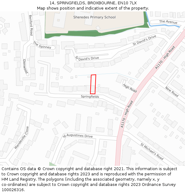 14, SPRINGFIELDS, BROXBOURNE, EN10 7LX: Location map and indicative extent of plot