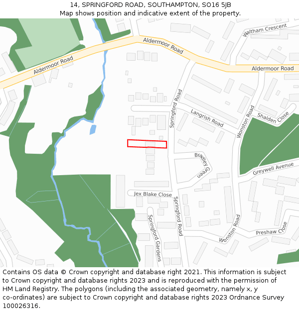 14, SPRINGFORD ROAD, SOUTHAMPTON, SO16 5JB: Location map and indicative extent of plot