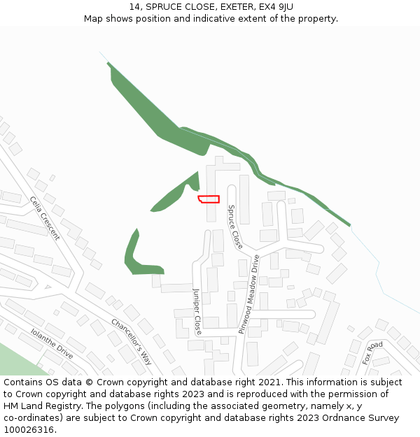 14, SPRUCE CLOSE, EXETER, EX4 9JU: Location map and indicative extent of plot