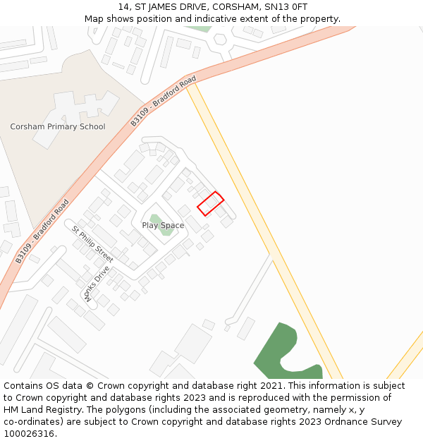 14, ST JAMES DRIVE, CORSHAM, SN13 0FT: Location map and indicative extent of plot