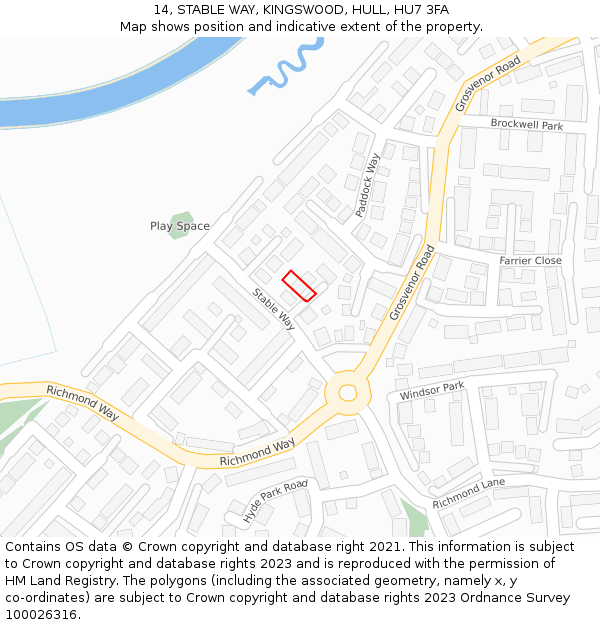 14, STABLE WAY, KINGSWOOD, HULL, HU7 3FA: Location map and indicative extent of plot