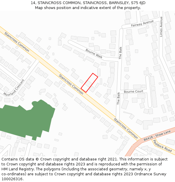 14, STAINCROSS COMMON, STAINCROSS, BARNSLEY, S75 6JD: Location map and indicative extent of plot