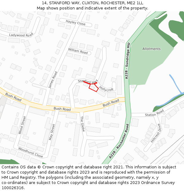 14, STANFORD WAY, CUXTON, ROCHESTER, ME2 1LL: Location map and indicative extent of plot