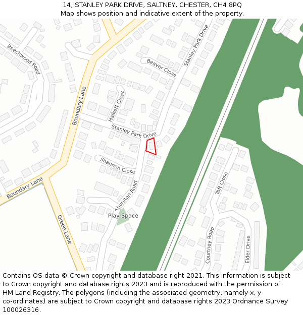 14, STANLEY PARK DRIVE, SALTNEY, CHESTER, CH4 8PQ: Location map and indicative extent of plot