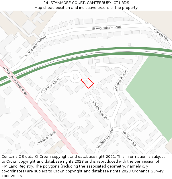 14, STANMORE COURT, CANTERBURY, CT1 3DS: Location map and indicative extent of plot