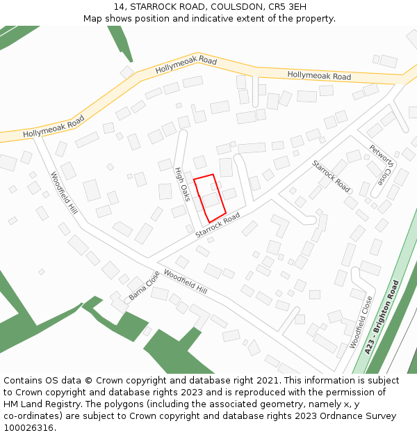 14, STARROCK ROAD, COULSDON, CR5 3EH: Location map and indicative extent of plot