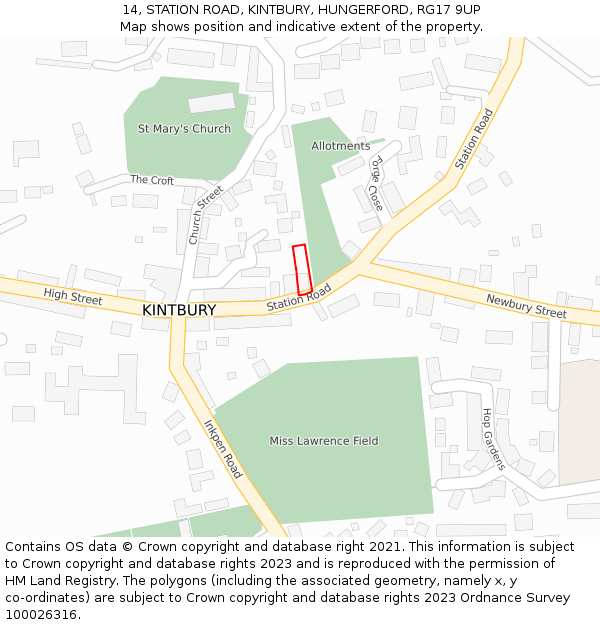 14, STATION ROAD, KINTBURY, HUNGERFORD, RG17 9UP: Location map and indicative extent of plot