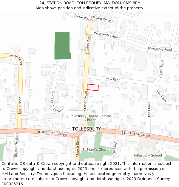 14, STATION ROAD, TOLLESBURY, MALDON, CM9 8RA: Location map and indicative extent of plot