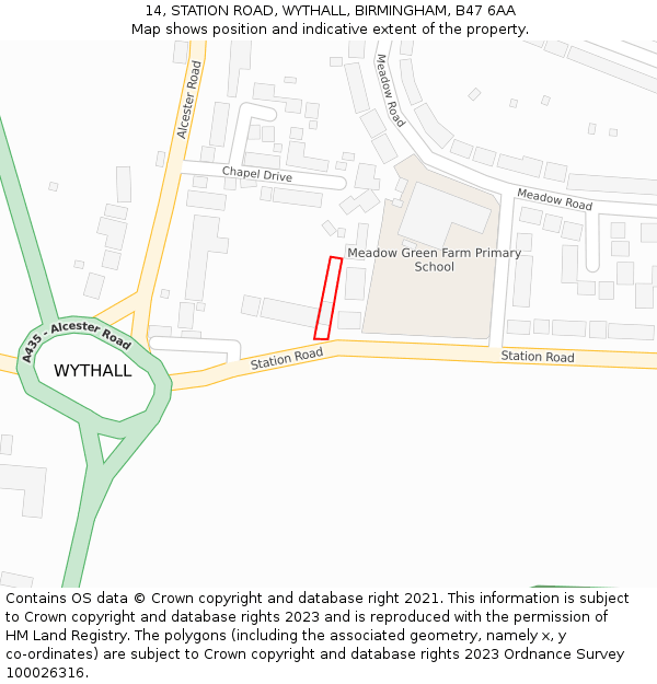 14, STATION ROAD, WYTHALL, BIRMINGHAM, B47 6AA: Location map and indicative extent of plot