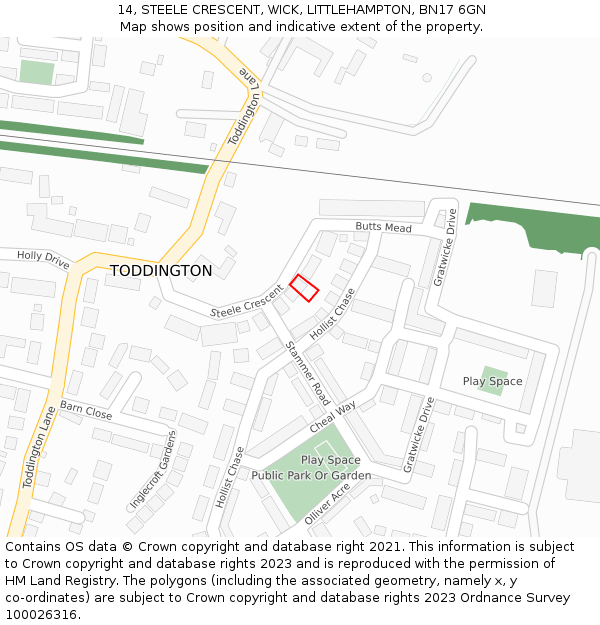 14, STEELE CRESCENT, WICK, LITTLEHAMPTON, BN17 6GN: Location map and indicative extent of plot