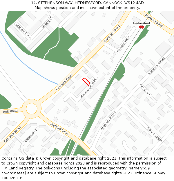 14, STEPHENSON WAY, HEDNESFORD, CANNOCK, WS12 4AD: Location map and indicative extent of plot