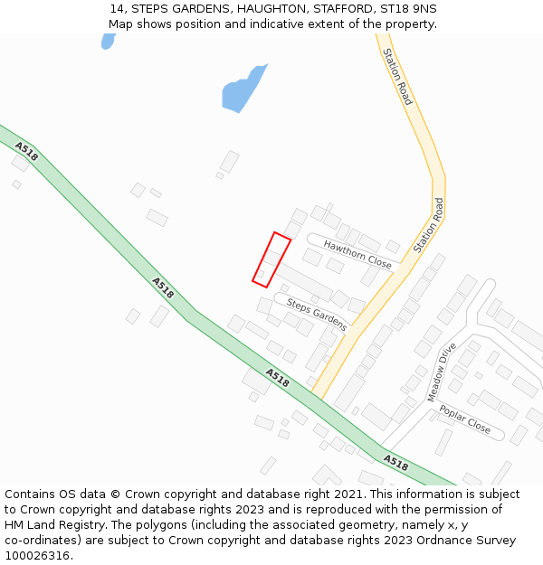 14, STEPS GARDENS, HAUGHTON, STAFFORD, ST18 9NS: Location map and indicative extent of plot