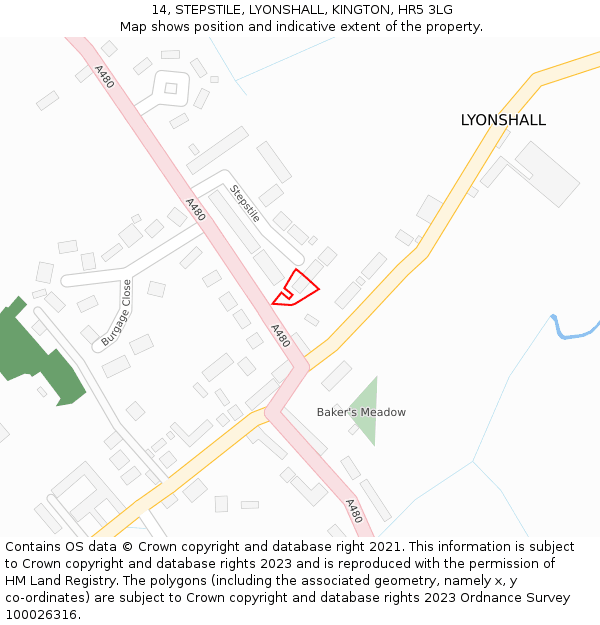 14, STEPSTILE, LYONSHALL, KINGTON, HR5 3LG: Location map and indicative extent of plot