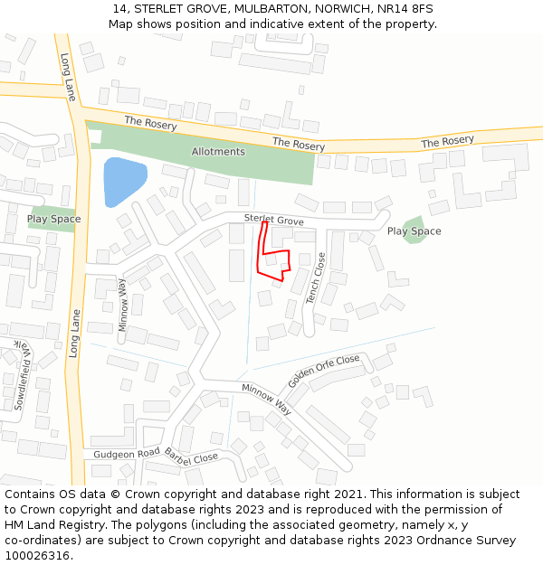 14, STERLET GROVE, MULBARTON, NORWICH, NR14 8FS: Location map and indicative extent of plot