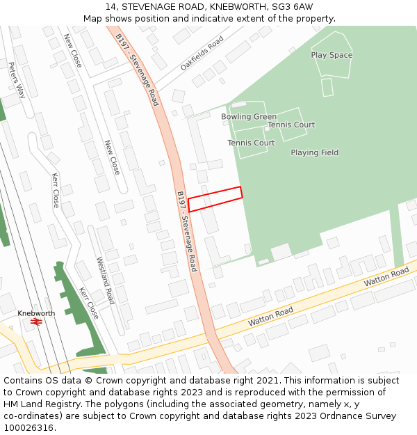 14, STEVENAGE ROAD, KNEBWORTH, SG3 6AW: Location map and indicative extent of plot