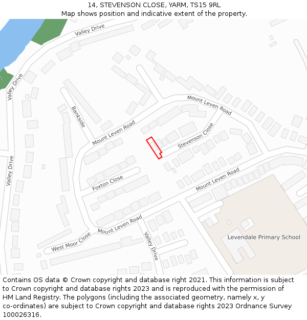 14, STEVENSON CLOSE, YARM, TS15 9RL: Location map and indicative extent of plot