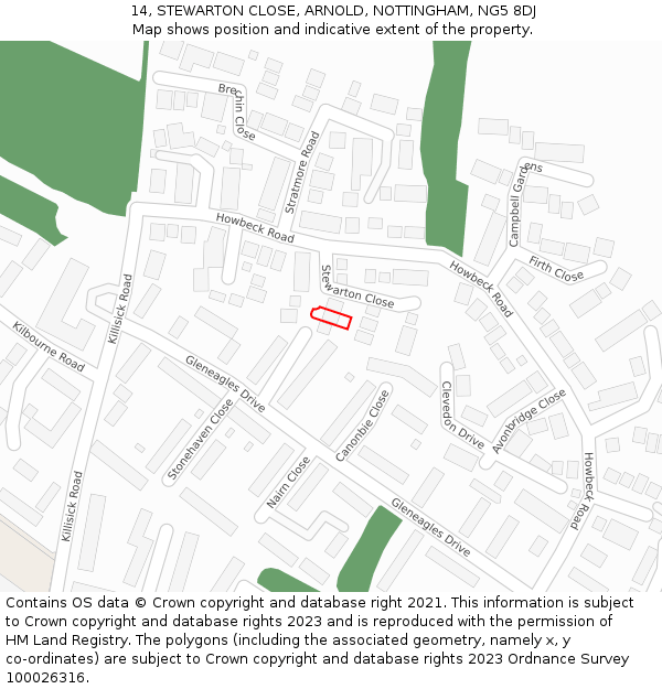 14, STEWARTON CLOSE, ARNOLD, NOTTINGHAM, NG5 8DJ: Location map and indicative extent of plot