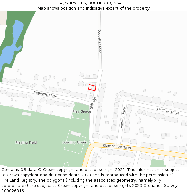 14, STILWELLS, ROCHFORD, SS4 1EE: Location map and indicative extent of plot