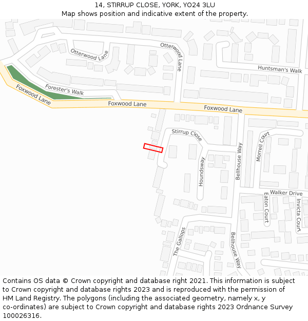 14, STIRRUP CLOSE, YORK, YO24 3LU: Location map and indicative extent of plot