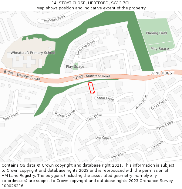 14, STOAT CLOSE, HERTFORD, SG13 7GH: Location map and indicative extent of plot