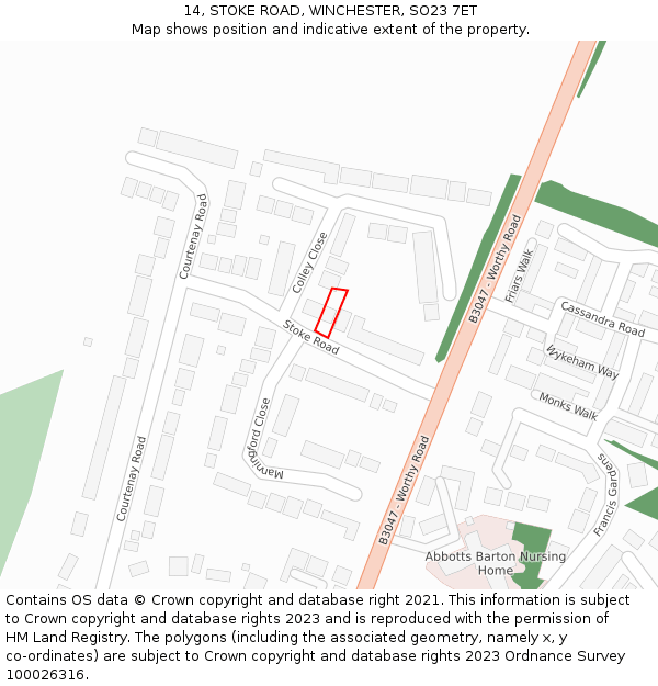 14, STOKE ROAD, WINCHESTER, SO23 7ET: Location map and indicative extent of plot
