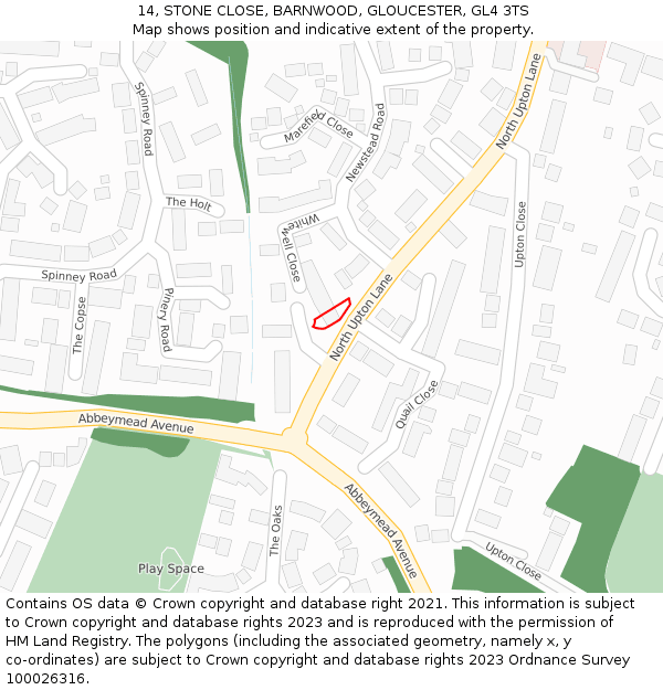 14, STONE CLOSE, BARNWOOD, GLOUCESTER, GL4 3TS: Location map and indicative extent of plot