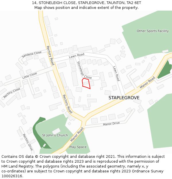 14, STONELEIGH CLOSE, STAPLEGROVE, TAUNTON, TA2 6ET: Location map and indicative extent of plot