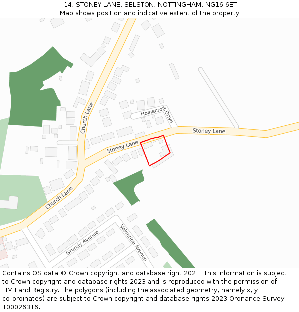 14, STONEY LANE, SELSTON, NOTTINGHAM, NG16 6ET: Location map and indicative extent of plot