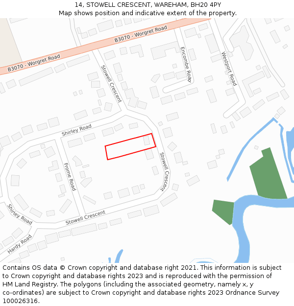 14, STOWELL CRESCENT, WAREHAM, BH20 4PY: Location map and indicative extent of plot