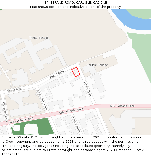 14, STRAND ROAD, CARLISLE, CA1 1NB: Location map and indicative extent of plot