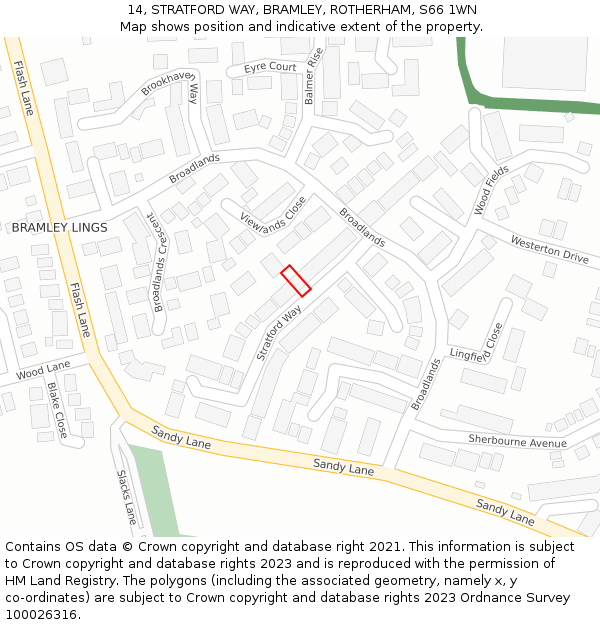 14, STRATFORD WAY, BRAMLEY, ROTHERHAM, S66 1WN: Location map and indicative extent of plot