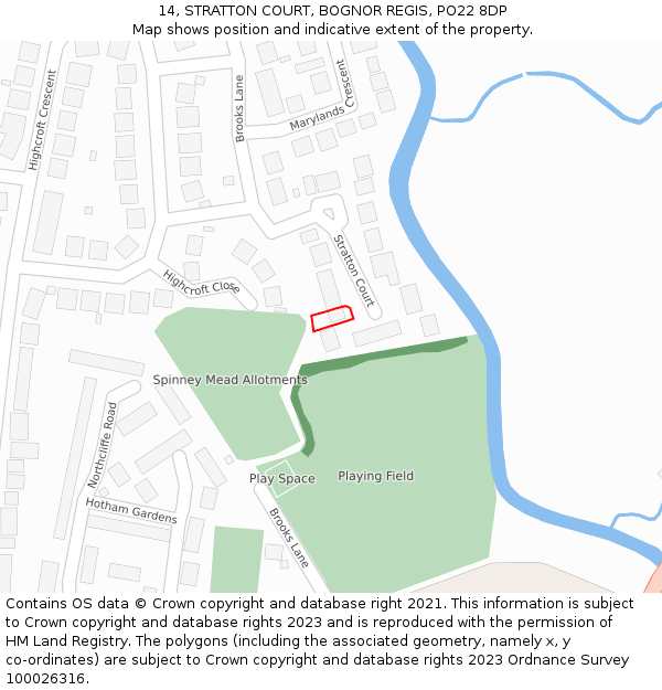 14, STRATTON COURT, BOGNOR REGIS, PO22 8DP: Location map and indicative extent of plot