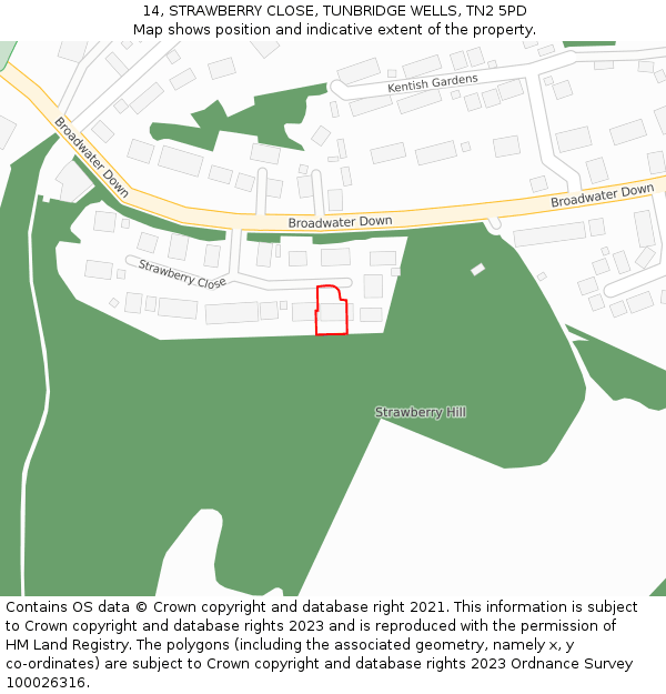 14, STRAWBERRY CLOSE, TUNBRIDGE WELLS, TN2 5PD: Location map and indicative extent of plot