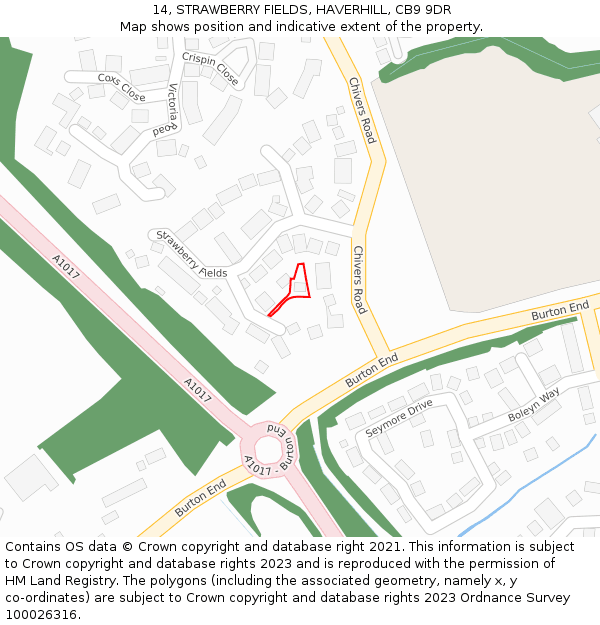 14, STRAWBERRY FIELDS, HAVERHILL, CB9 9DR: Location map and indicative extent of plot