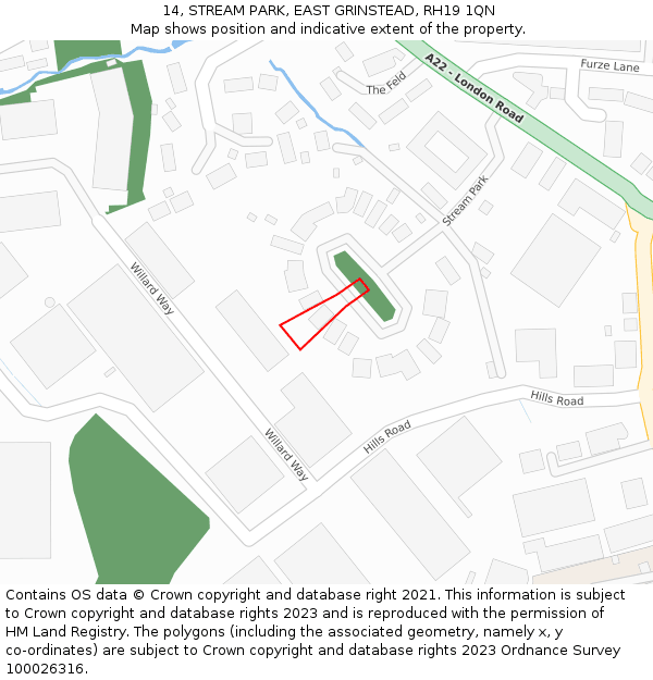 14, STREAM PARK, EAST GRINSTEAD, RH19 1QN: Location map and indicative extent of plot