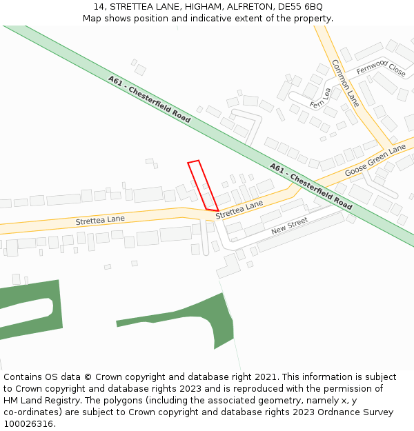 14, STRETTEA LANE, HIGHAM, ALFRETON, DE55 6BQ: Location map and indicative extent of plot