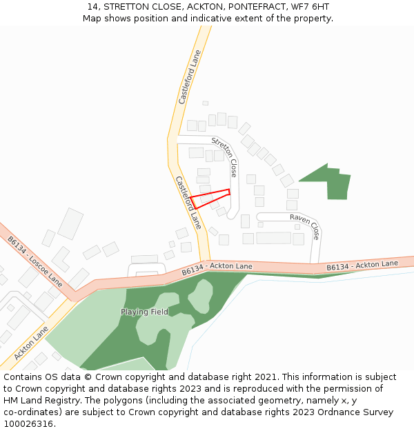 14, STRETTON CLOSE, ACKTON, PONTEFRACT, WF7 6HT: Location map and indicative extent of plot