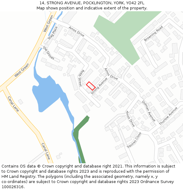 14, STRONG AVENUE, POCKLINGTON, YORK, YO42 2FL: Location map and indicative extent of plot