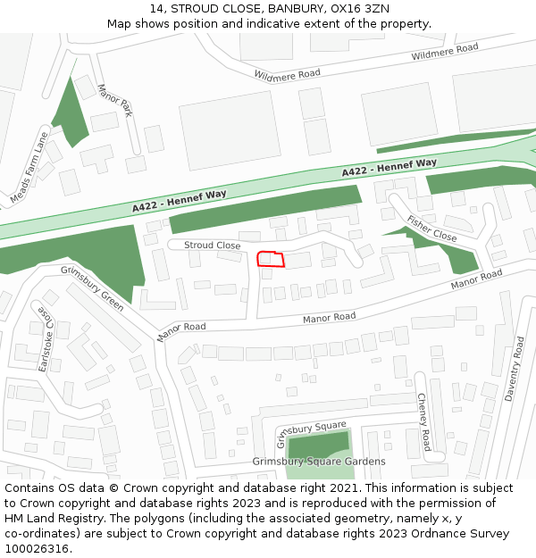 14, STROUD CLOSE, BANBURY, OX16 3ZN: Location map and indicative extent of plot