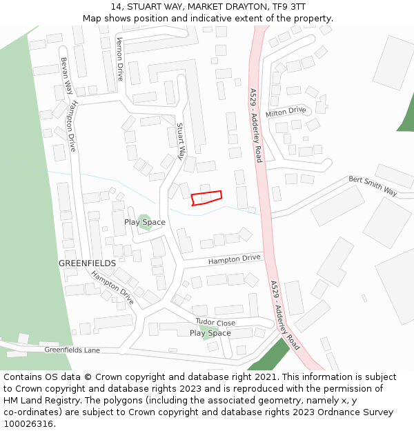 14, STUART WAY, MARKET DRAYTON, TF9 3TT: Location map and indicative extent of plot