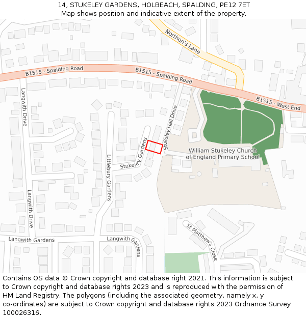 14, STUKELEY GARDENS, HOLBEACH, SPALDING, PE12 7ET: Location map and indicative extent of plot