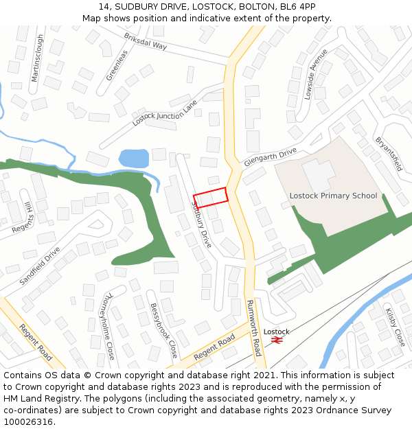14, SUDBURY DRIVE, LOSTOCK, BOLTON, BL6 4PP: Location map and indicative extent of plot