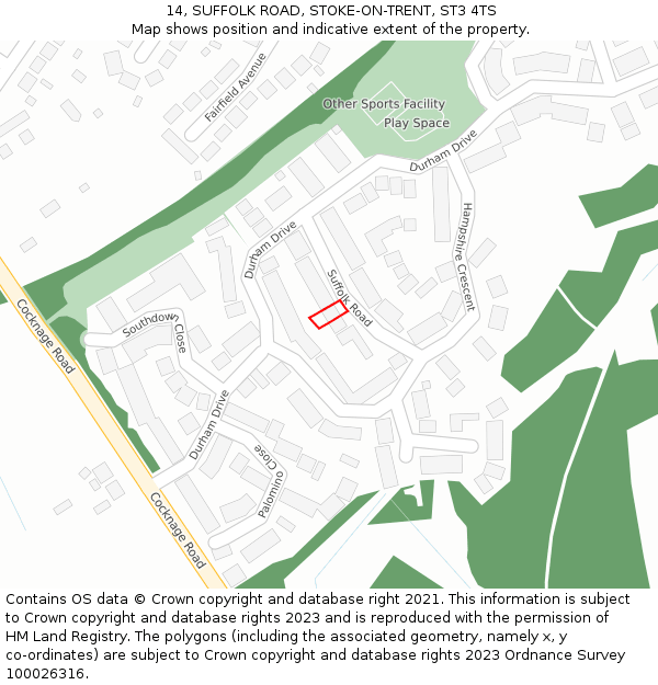 14, SUFFOLK ROAD, STOKE-ON-TRENT, ST3 4TS: Location map and indicative extent of plot