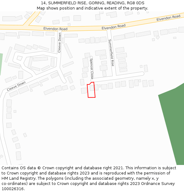 14, SUMMERFIELD RISE, GORING, READING, RG8 0DS: Location map and indicative extent of plot