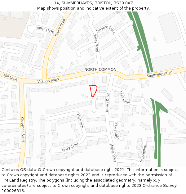 14, SUMMERHAYES, BRISTOL, BS30 8XZ: Location map and indicative extent of plot