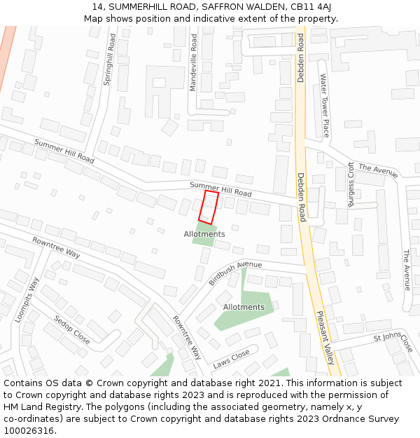 14, SUMMERHILL ROAD, SAFFRON WALDEN, CB11 4AJ: Location map and indicative extent of plot