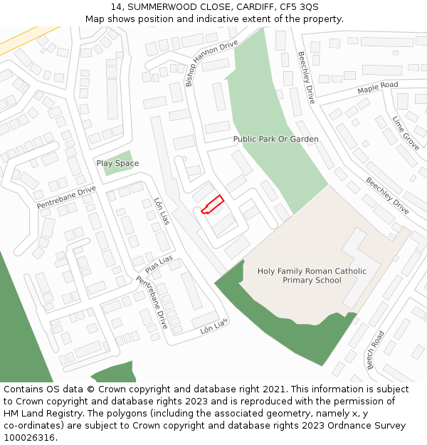 14, SUMMERWOOD CLOSE, CARDIFF, CF5 3QS: Location map and indicative extent of plot