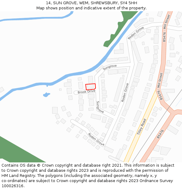 14, SUN GROVE, WEM, SHREWSBURY, SY4 5HH: Location map and indicative extent of plot